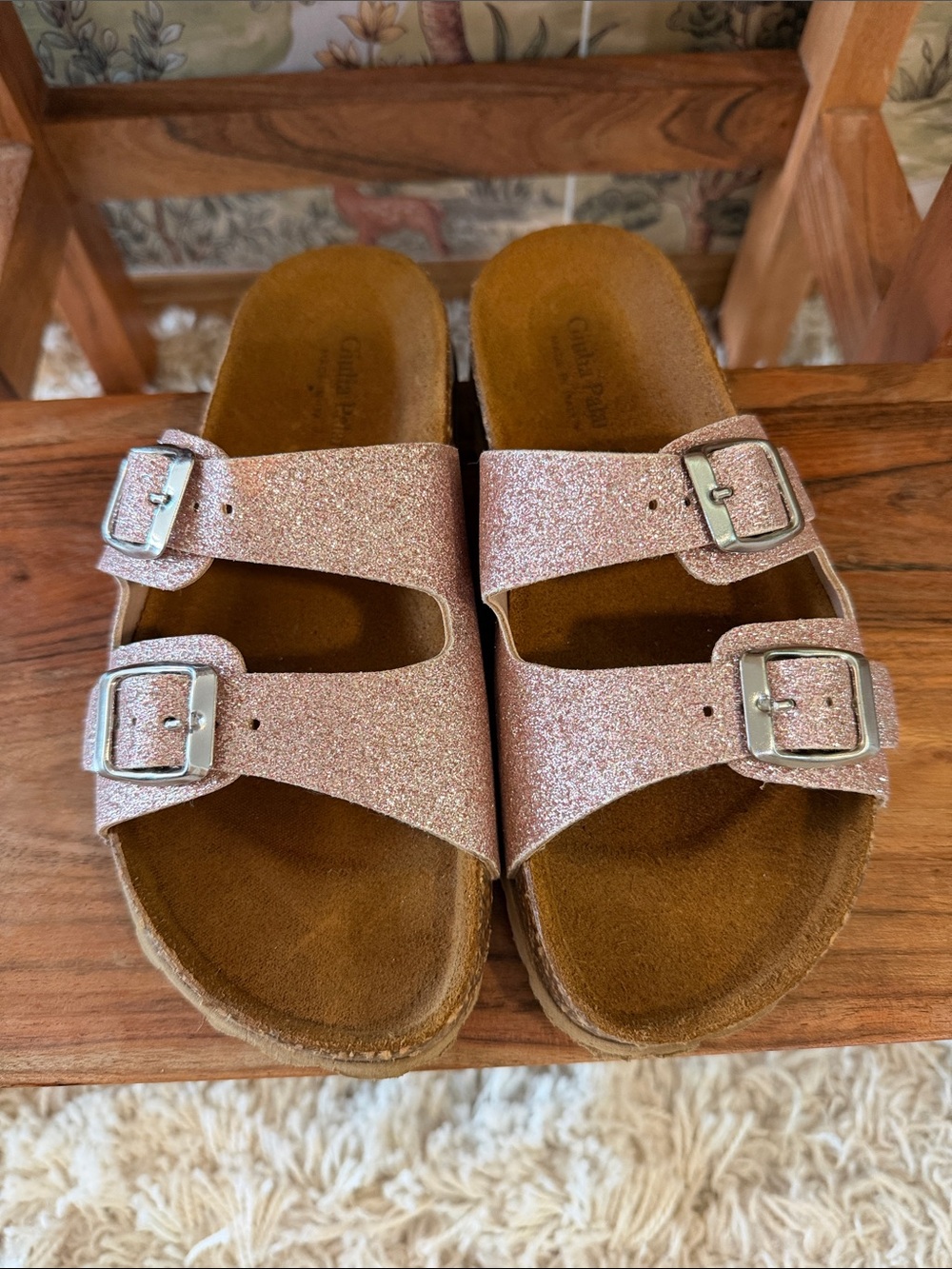 Giulia Palai Double-Buckle Slide Sandals - Pink Sparkle